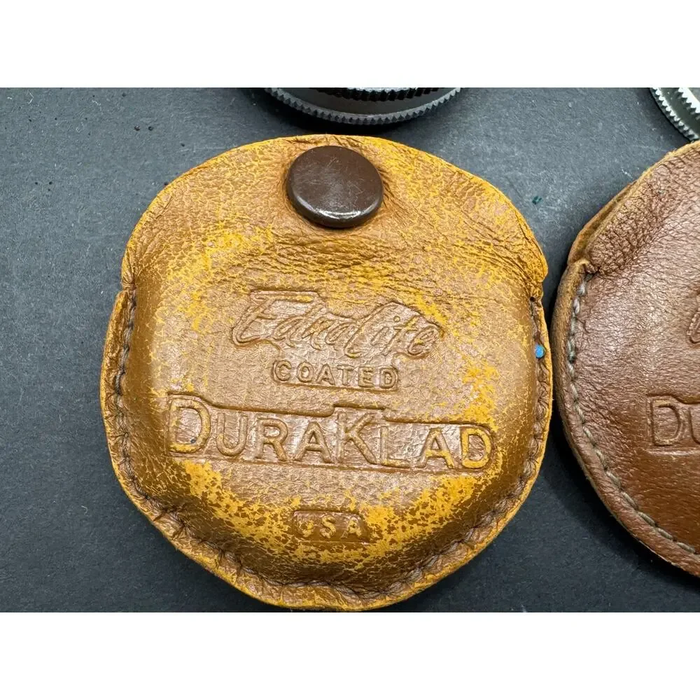 Lot of 2 Vintage Ednalite DuraKlad Coated Filters with Leather Snap Cases USA